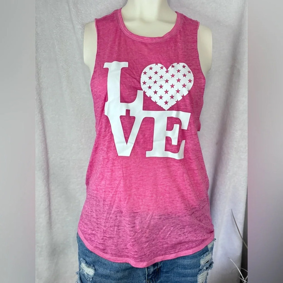 Love Tank Top Heart Stars Patriotic Sleeveless Casual Top - Picture 1 of 5